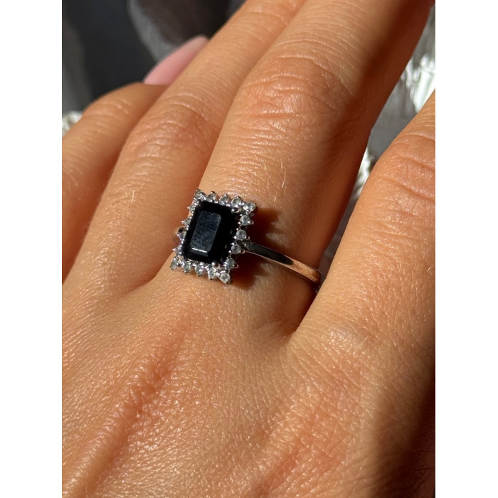 925 Sterling Silver Onyx & Beryl Ring Size 9