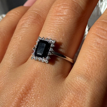 925 Sterling Silver Onyx & Beryl Ring Size 9