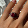 925 Sterling Silver Ruby & Beryl Flower Ring Size 7