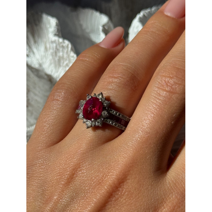 925 Sterling Silver Ruby & Beryl Flower Ring Size 7