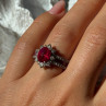 925 Sterling Silver Ruby & Beryl Flower Ring Size 7