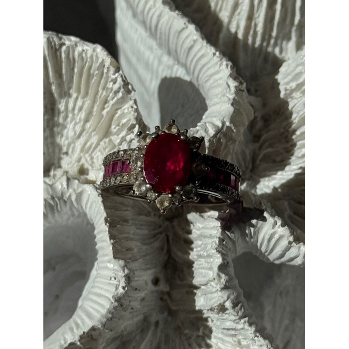 925 Sterling Silver Ruby & Beryl Flower Ring Size 7