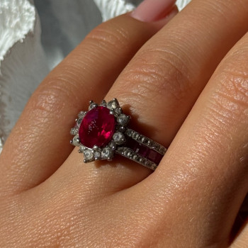925 Sterling Silver Ruby & Beryl Flower Ring Size 7