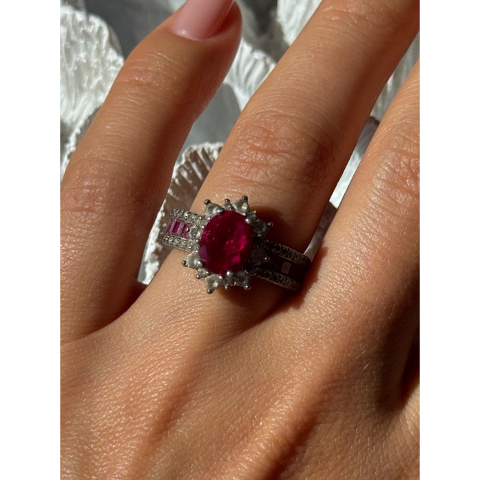 925 Sterling Silver Ruby & Beryl Flower Ring Size 7