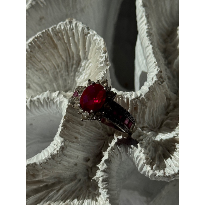 925 Sterling Silver Ruby & Beryl Flower Ring Size 7