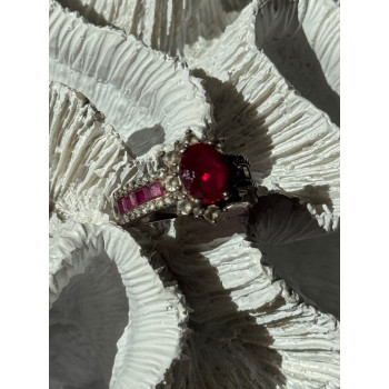 925 Sterling Silver Ruby & Beryl Flower Ring Size 7