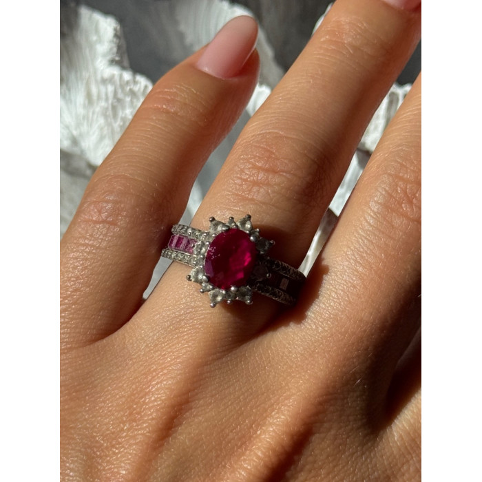 925 Sterling Silver Ruby & Beryl Flower Ring Size 7