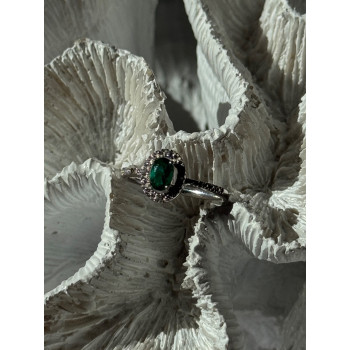 925 Sterling Silver Emerald & Diamond Ring Size 6.5
