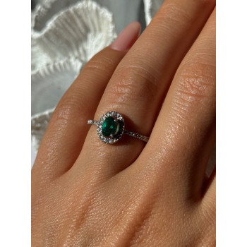 925 Sterling Silver Emerald & Diamond Ring Size 6.5