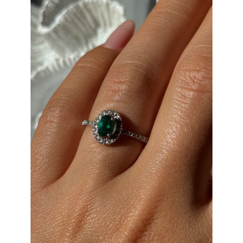 925 Sterling Silver Emerald & Diamond Ring Size 6.5