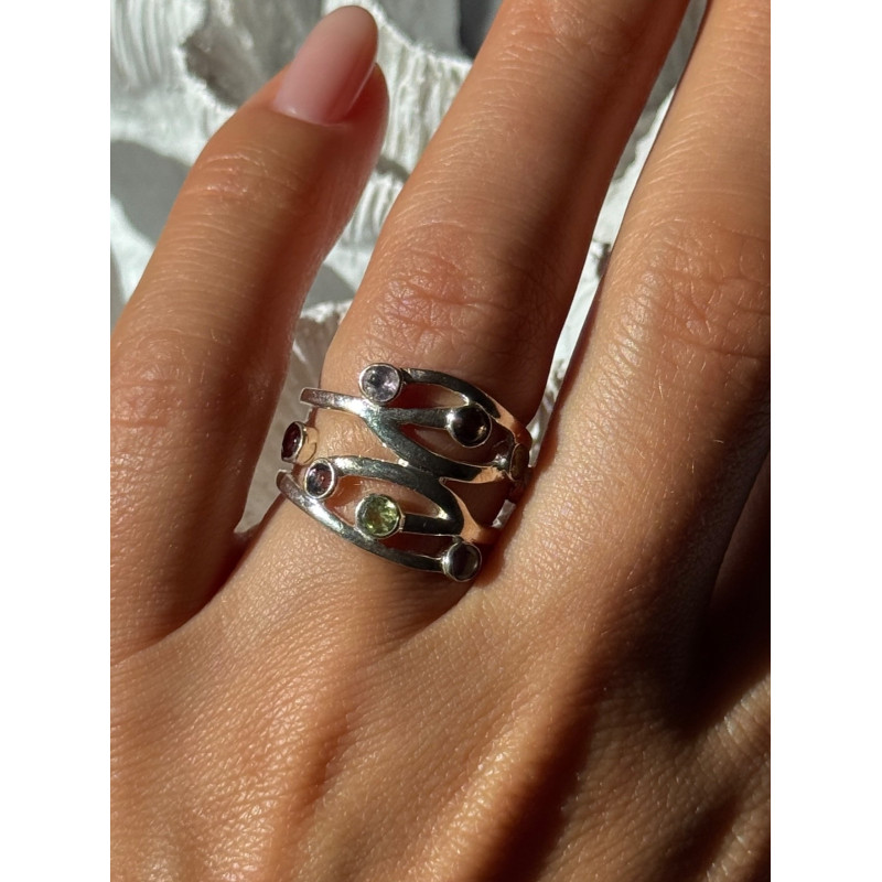 925 Sterling Silver Multi Color Tourmaline Ring Size 6.5