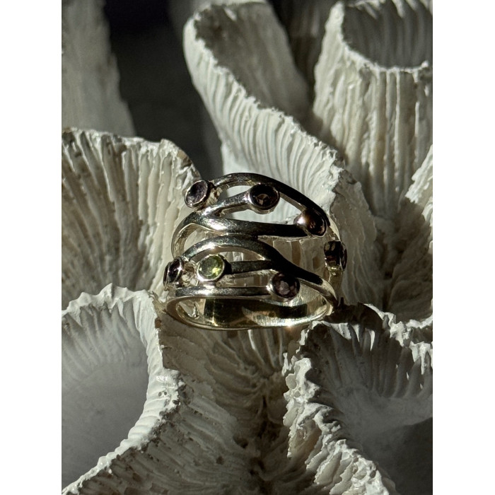 925 Sterling Silver Multi Color Tourmaline Ring Size 6.5
