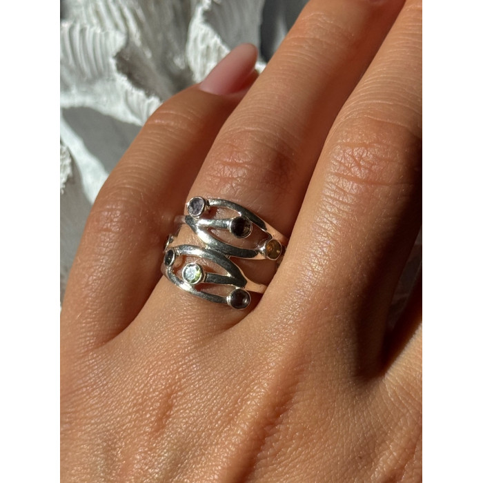 925 Sterling Silver Multi Color Tourmaline Ring Size 6.5
