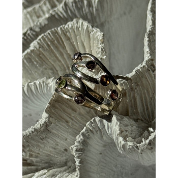 925 Sterling Silver Multi Color Tourmaline Ring Size 6.5
