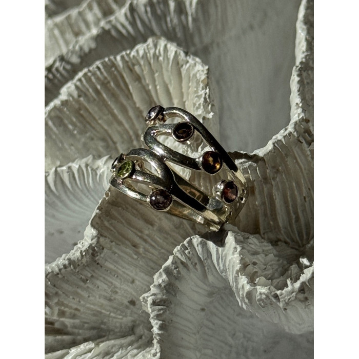 925 Sterling Silver Multi Color Tourmaline Ring Size 6.5