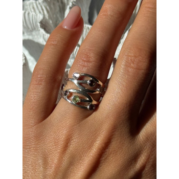 925 Sterling Silver Multi Color Tourmaline Ring Size 6.5