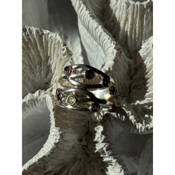 925 Sterling Silver Multi Color Tourmaline Ring Size 6.5