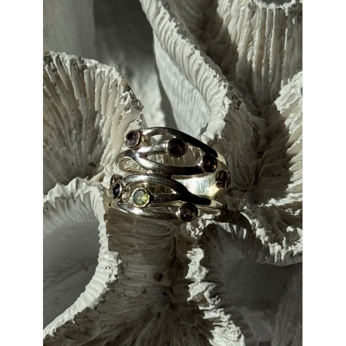 925 Sterling Silver Multi Color Tourmaline Ring Size 6.5