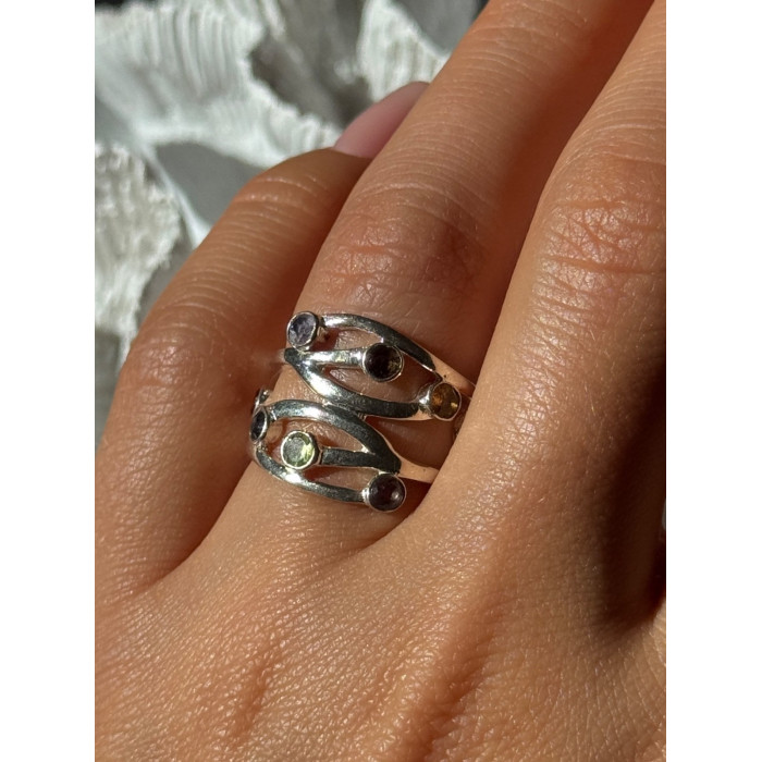 925 Sterling Silver Multi Color Tourmaline Ring Size 6.5