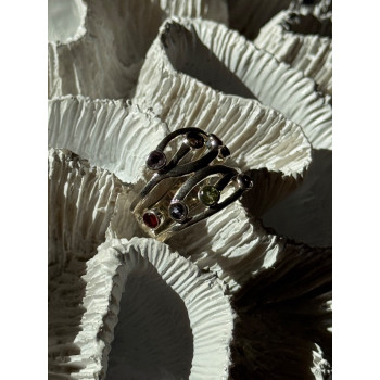 925 Sterling Silver Multi Color Tourmaline Ring Size 6.5