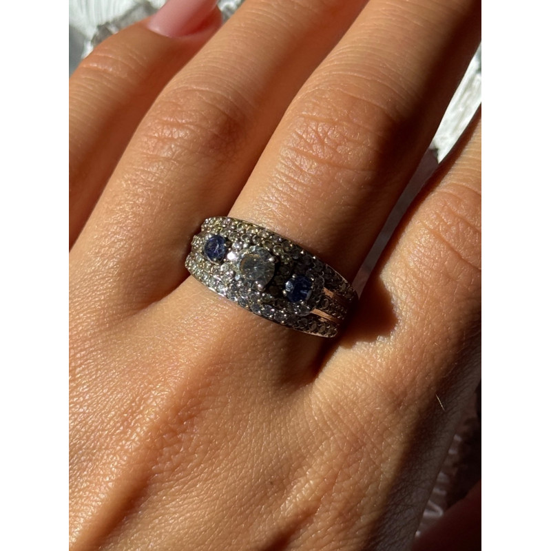 925 Sterling Silver Tanzanite & Beryl Ring Size 10