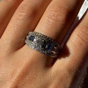 925 Sterling Silver Tanzanite & Beryl Ring Size 10