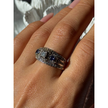 925 Sterling Silver Tanzanite & Beryl Ring Size 10