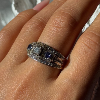 925 Sterling Silver Tanzanite & Beryl Ring Size 10