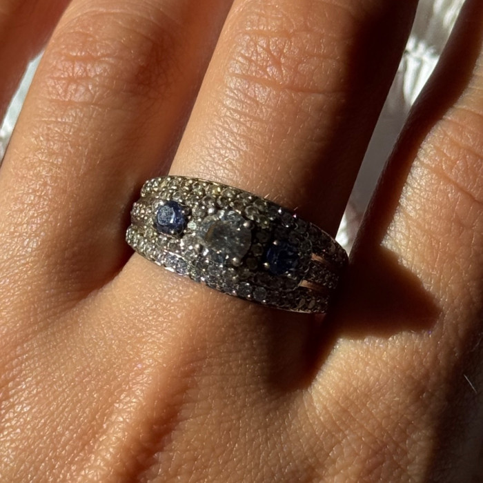925 Sterling Silver Tanzanite & Beryl Ring Size 10