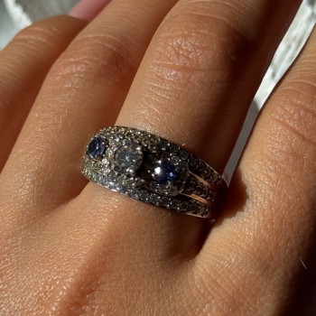 925 Sterling Silver Tanzanite & Beryl Ring Size 10
