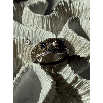 925 Sterling Silver Tanzanite & Beryl Ring Size 10