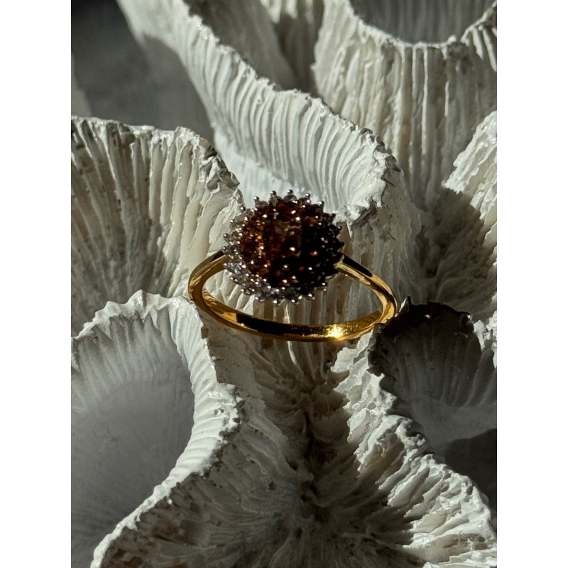 D'Joy 925 Sterling Silver Gold Plated Brown & White Spinel Ring Size 9