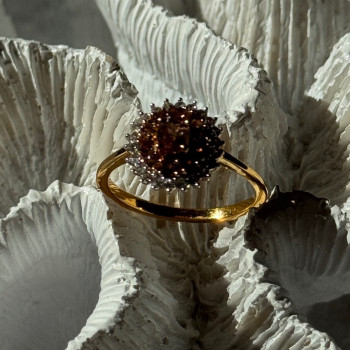 D'Joy 925 Sterling Silver Gold Plated Brown & White Spinel Ring Size 9