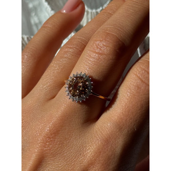 D'Joy 925 Sterling Silver Gold Plated Brown & White Spinel Ring Size 9