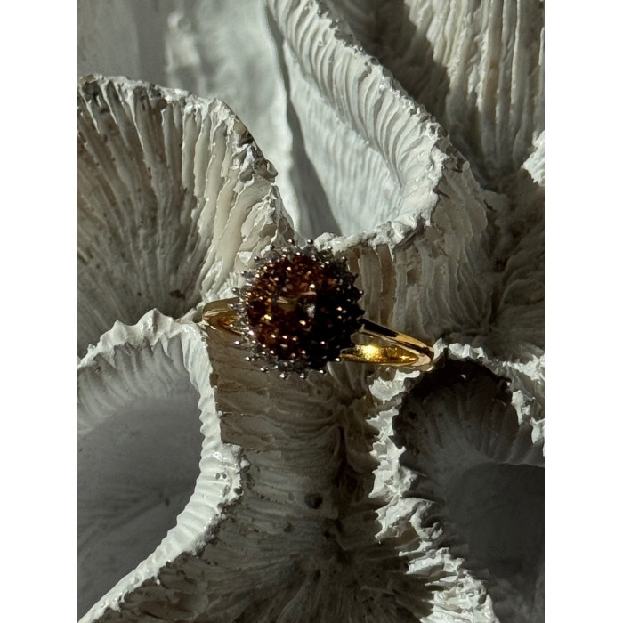 D'Joy 925 Sterling Silver Gold Plated Brown & White Spinel Ring Size 9