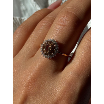 D'Joy 925 Sterling Silver Gold Plated Brown & White Spinel Ring Size 9