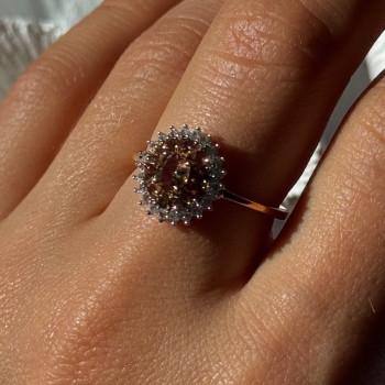 D'Joy 925 Sterling Silver Gold Plated Brown & White Spinel Ring Size 9