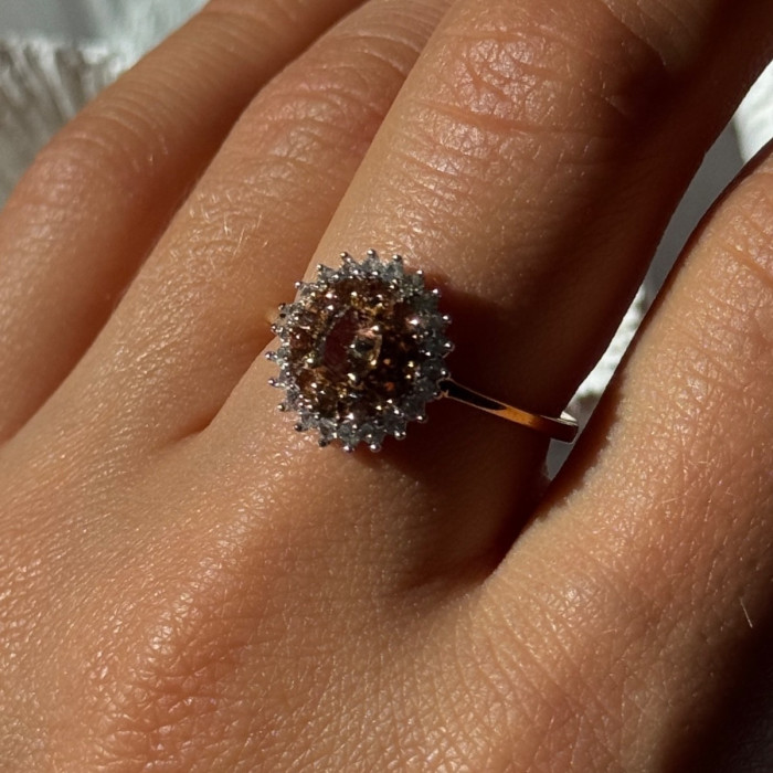 D'Joy 925 Sterling Silver Gold Plated Brown & White Spinel Ring Size 9