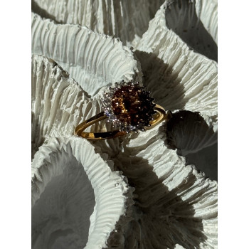 D'Joy 925 Sterling Silver Gold Plated Brown & White Spinel Ring Size 9