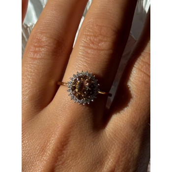 D'Joy 925 Sterling Silver Gold Plated Brown & White Spinel Ring Size 9