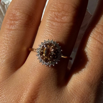 D'Joy 925 Sterling Silver Gold Plated Brown & White Spinel Ring Size 9