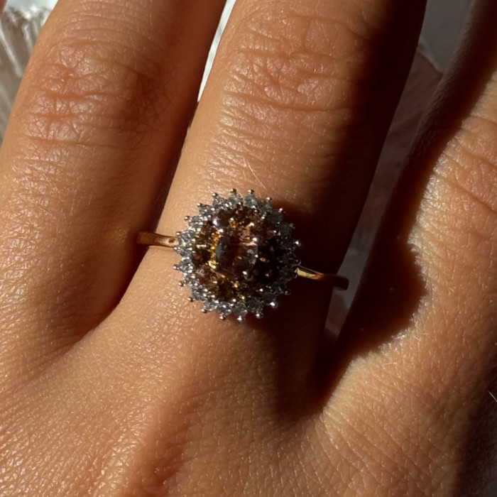 D'Joy 925 Sterling Silver Gold Plated Brown & White Spinel Ring Size 9