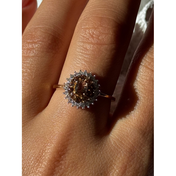 D'Joy 925 Sterling Silver Gold Plated Brown & White Spinel Ring Size 9