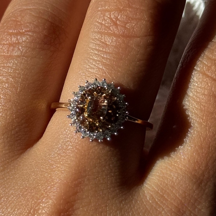 D'Joy 925 Sterling Silver Gold Plated Brown & White Spinel Ring Size 9