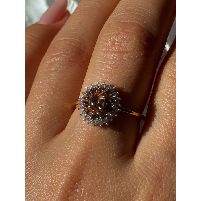 D'Joy 925 Sterling Silver Gold Plated Brown & White Spinel Ring Size 9