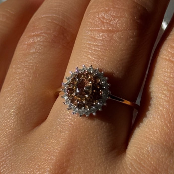 D'Joy 925 Sterling Silver Gold Plated Brown & White Spinel Ring Size 9