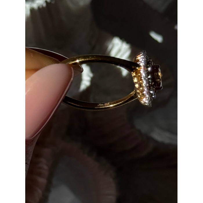 D'Joy 925 Sterling Silver Gold Plated Brown & White Spinel Ring Size 9