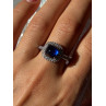 925 Sterling Silver Blue Sapphire & Cz Ring Size 11