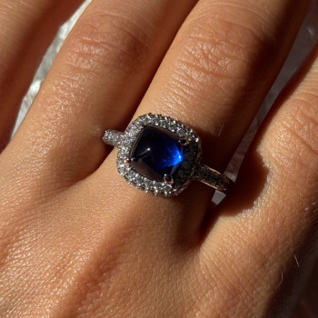 925 Sterling Silver Blue Sapphire & Cz Ring Size 11