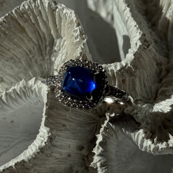 925 Sterling Silver Blue Sapphire & Cz Ring Size 11